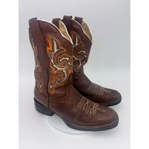 GEPANCA BOOTS Cowboy Boot Western Brown Leather‎ Square Toe Mexican 24.5 US 7